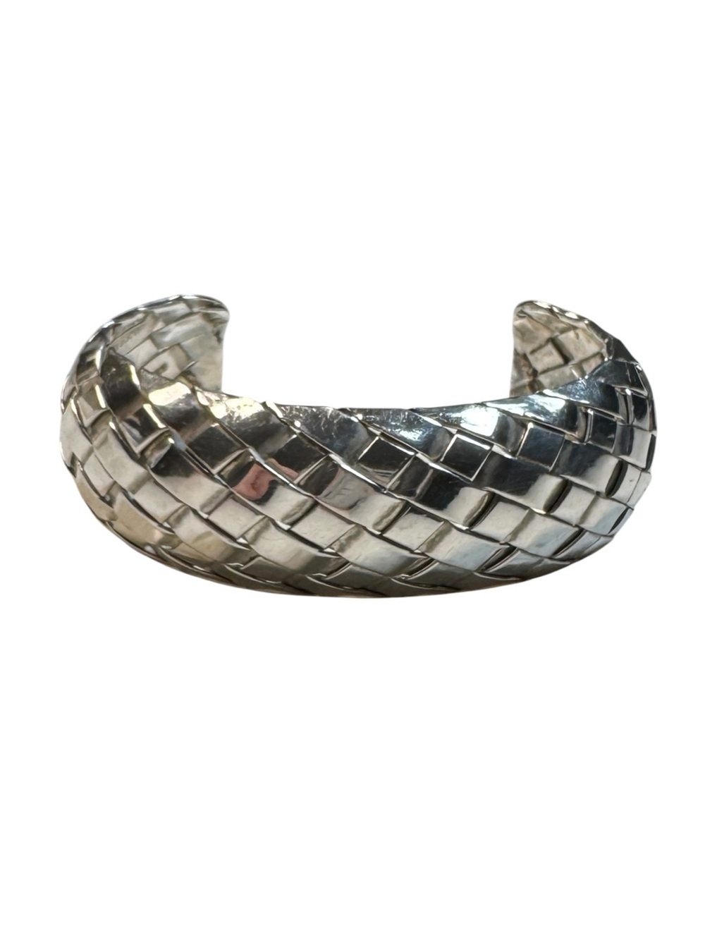 Vintage Taxco Mexico Basket Weave Woven 925 Sterling Silver Cuff Bracelet T B-2
